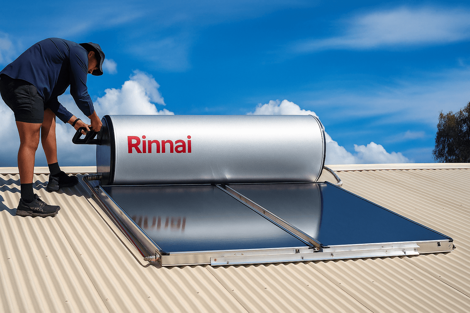 20250721_1340_Professional Solar Hot Water Installation Solar hot water system | Rinnai Prestige